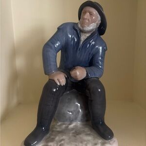 Ceramic Fisherman Figurine in Blue and Gray